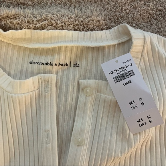 Abercrombie & Fitch Cream Long Sleeve Top ribbed button through cardigan - Picture 2 of 9